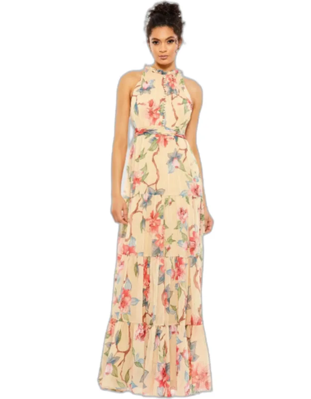 Floral Button High Neck Maxi Dress