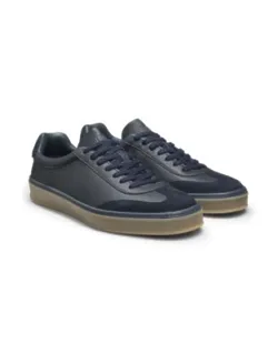 Suede-trim Trainers In Grained Leather