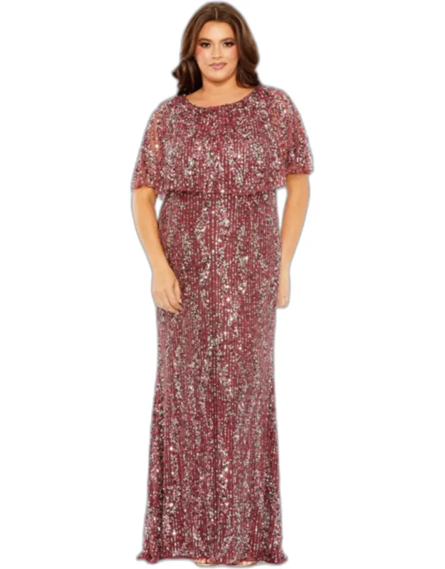 High Neck Column Gown With Cape