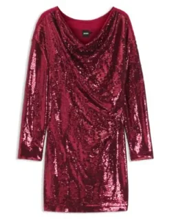 Sequin Dress With Draped Neckline