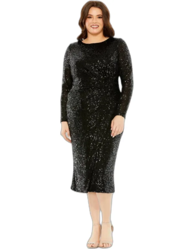 Long Sleeve Sequin Gathered Waist Dress