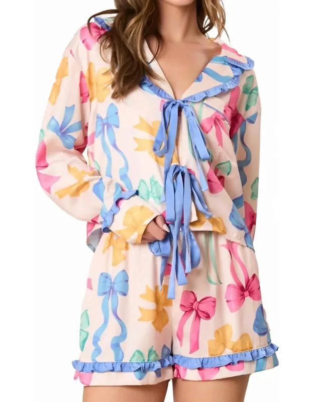 Ribbon Bow Printed Pajama Set