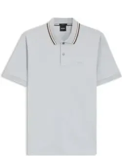 Striped-collar Slim-fit Polo Shirt In Cotton With Logo