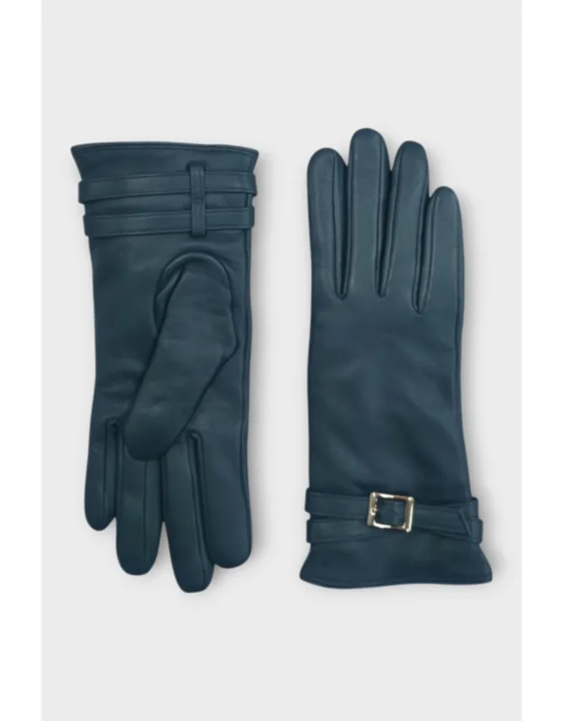 Italian Leather Soft Wool Lining Winter Buckle Driving Gloves