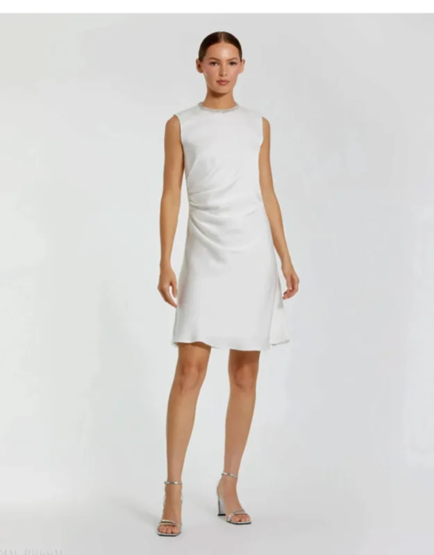 Rhinestone Neckline Draped Mini Dress