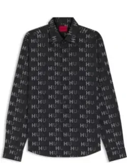 Printed Slim-fit Shirt In Cotton Poplin