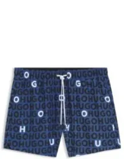 Drawcord Swim Shorts With Logo Print