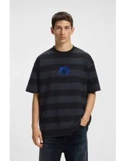 Striped Cotton T-shirt With Happy Logo