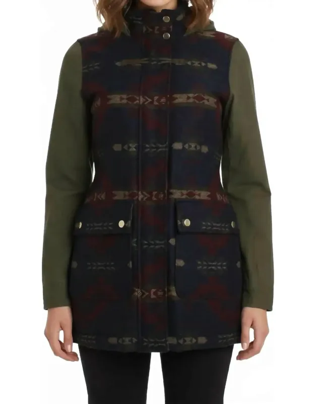 Mixed Media Aztec Print Coat