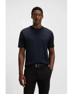 Grid-pattern T-shirt In Mercerised Cotton