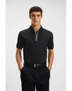 Zip-placket Polo Shirt In Mercerised Cotton