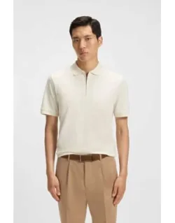 Regular Fit Cotton-silk Polo Shirt With Zip Neck
