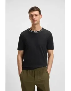 Striped-collar T-shirt In Cotton Jersey