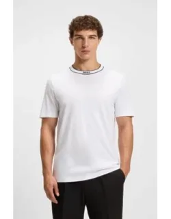 Striped-collar T-shirt In Cotton Jersey
