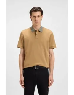 Patterned-collar Polo Shirt In Pima Cotton