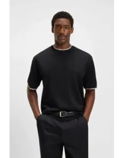 Striped-cuff T-shirt In Mercerised Cotton