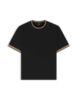 Stripe-trim T-shirt In Mercerised Cotton