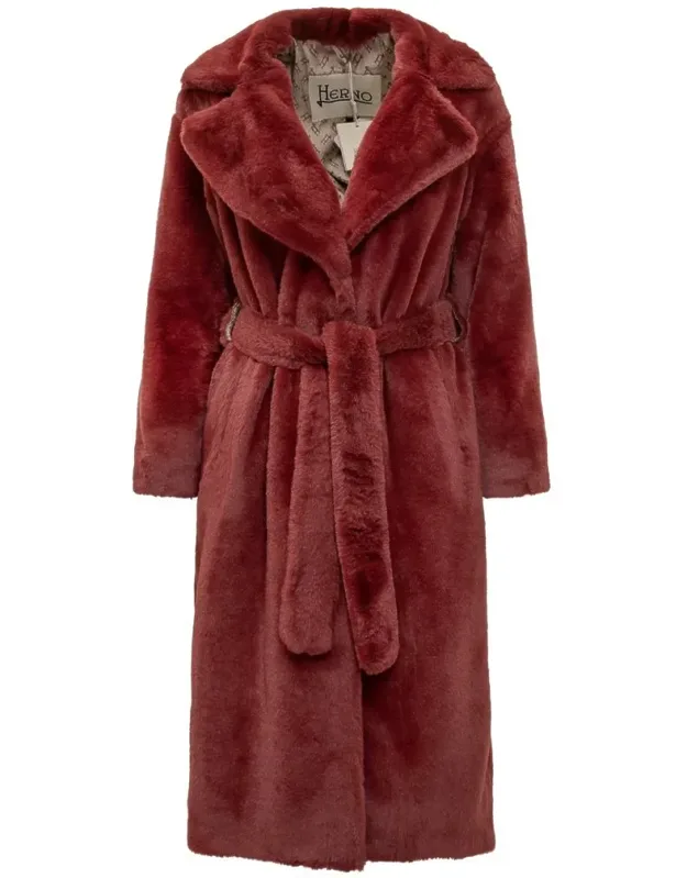 Synthetic Fur Coat With Belt