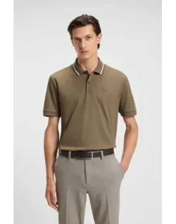 Striped-collar Slim-fit Polo Shirt In Cotton With Logo