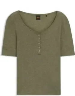Button-placket Top In A Cotton Blend