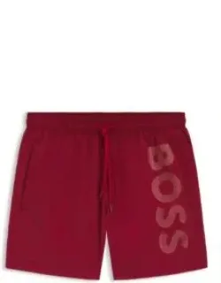 Swim Shorts With Vertical Logo Print