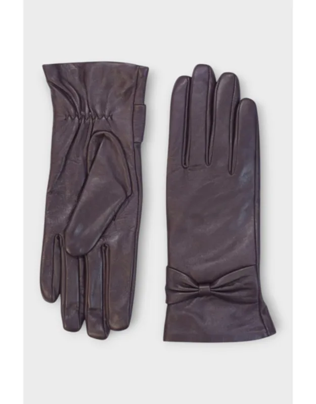Italian Leather Soft Wool Lining Winter Bow Design Driving Gloves
