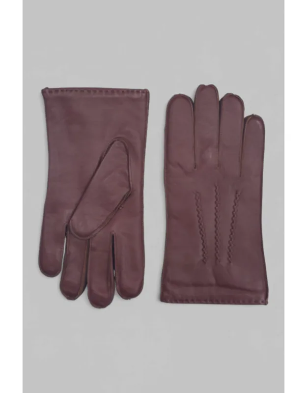 Chestnut Brown Italian Leather Warm Wool Lined Winter Stitch Design Riding Driving Casual Gloves
