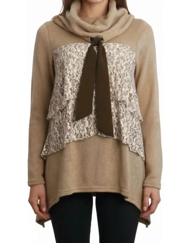 Lace Ruffled Cowl Neck Sweater