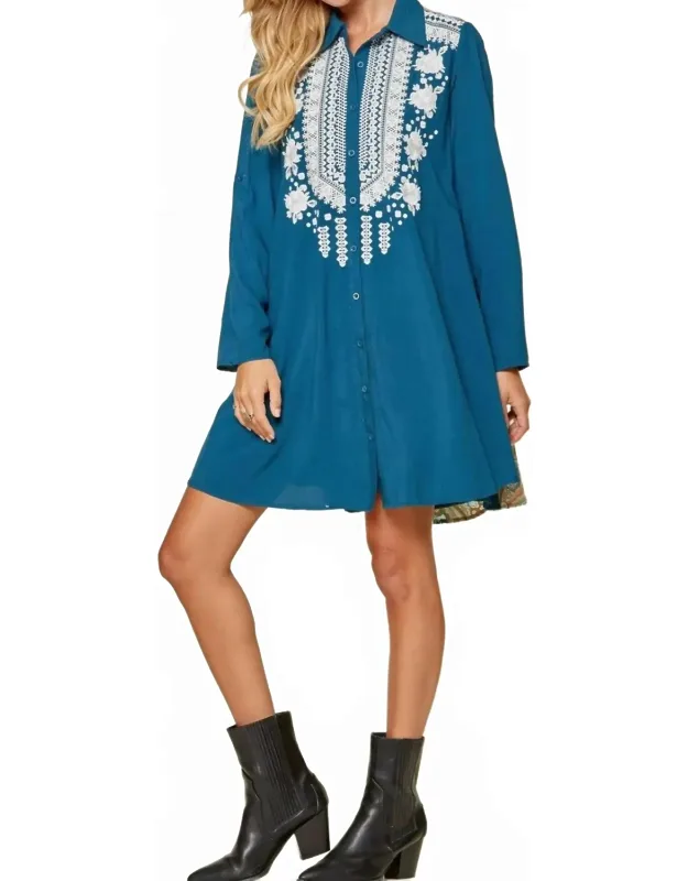 Embroidered Paisley Shirt Dress