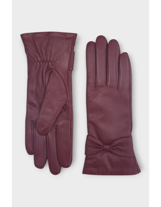 Italian Leather Soft Wool Lining Winter Bow Design Driving Gloves