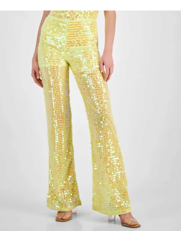 Pants With Shimmering Sparkling Sequins Mid-rise Fts1072
