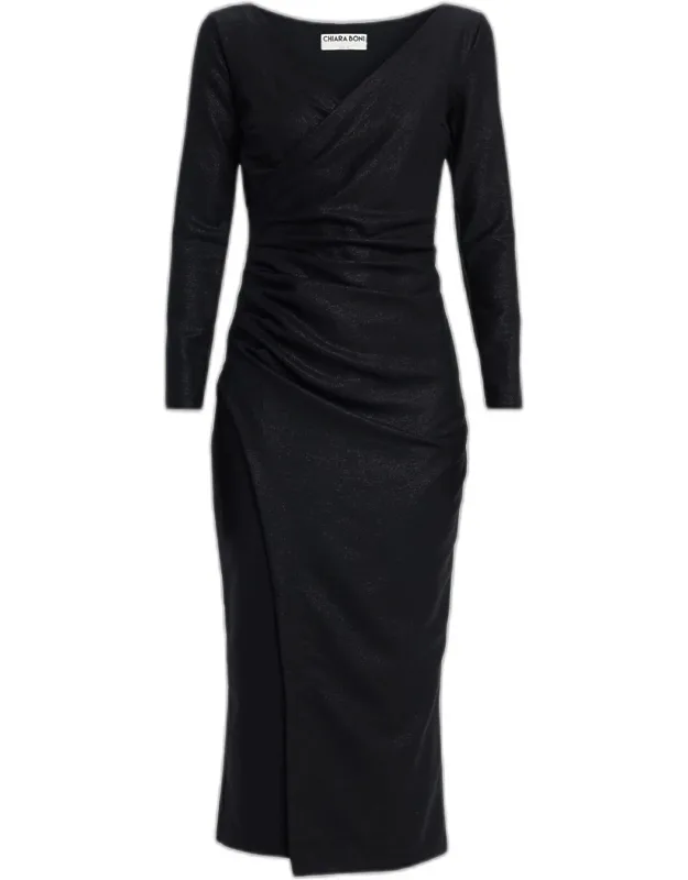 Ruched Shimmer Bodycon Midi Dress