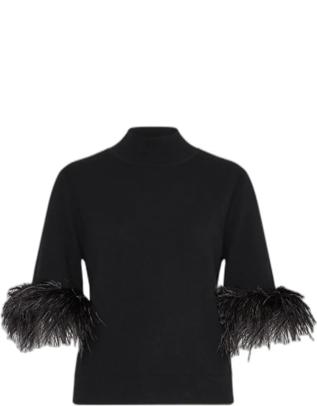 Mock-neck Feather Cuff Sweater