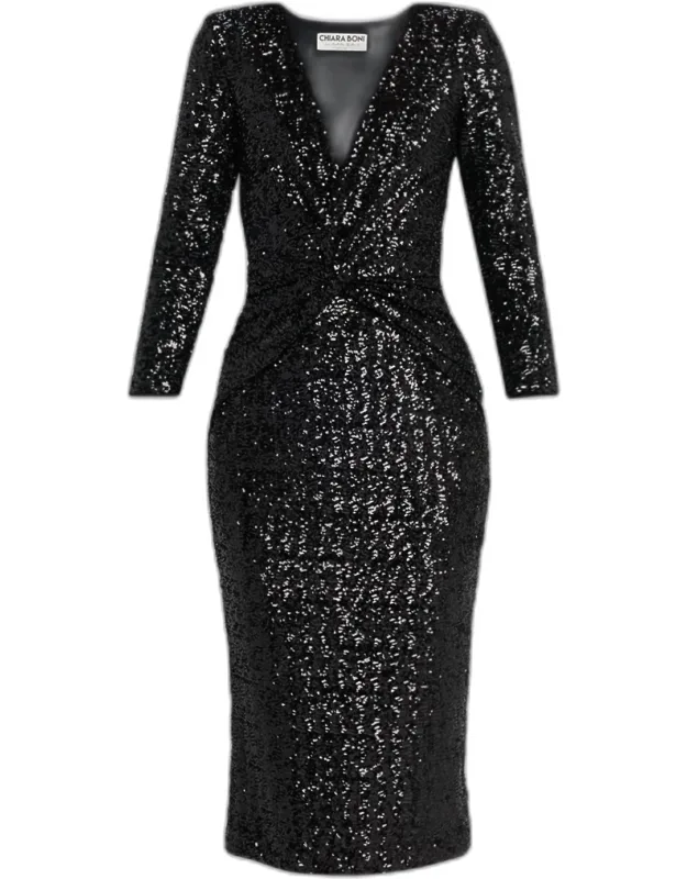 Jarra Twist-front Sequin Midi Dress