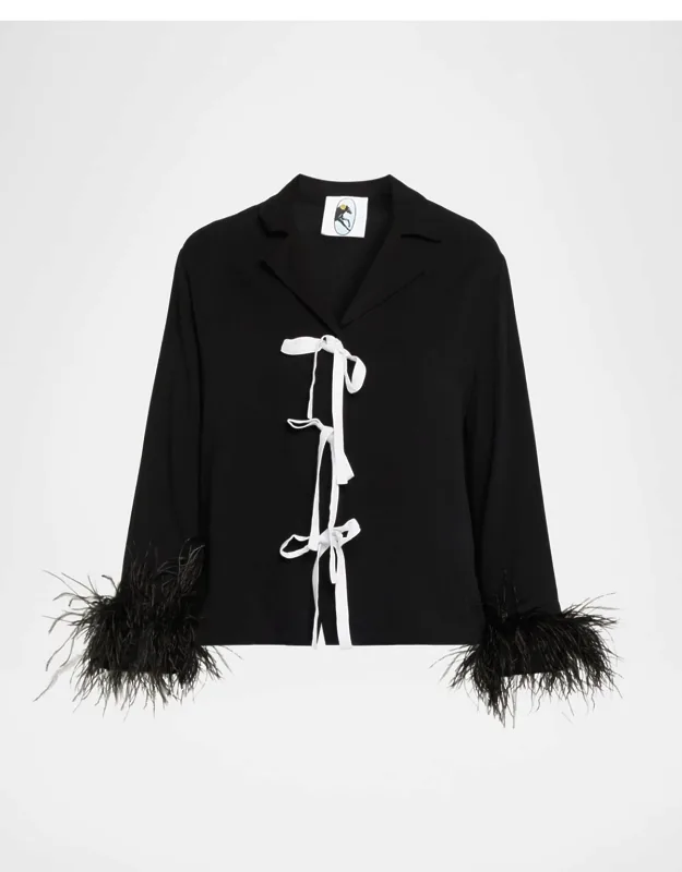 Cropped Feather-cuff Pajama Set