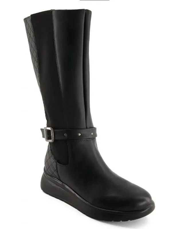 Leather Tall Riding Boots With Cushioned Foam Insole And Round Toe