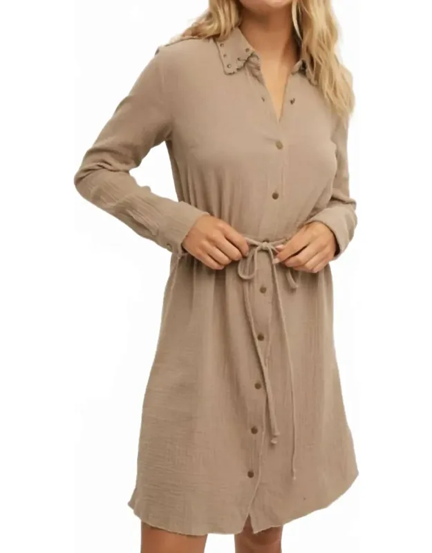 Stud Effect Shirt Mini Dress