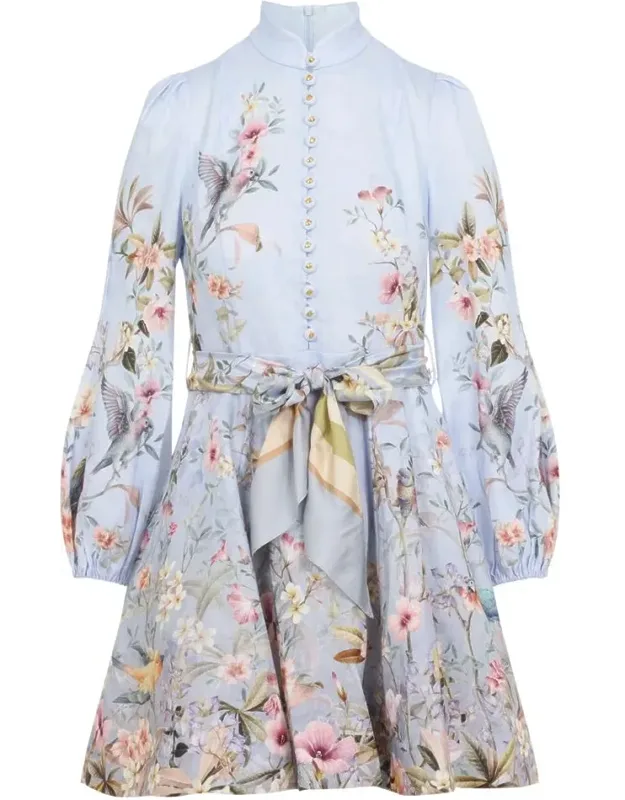 Dress Crafted From Linen, Signature Floral Print Throughout