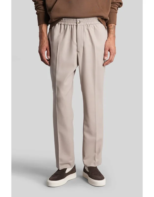 Pants With Waist Elastic Band And Zip And Button Closure