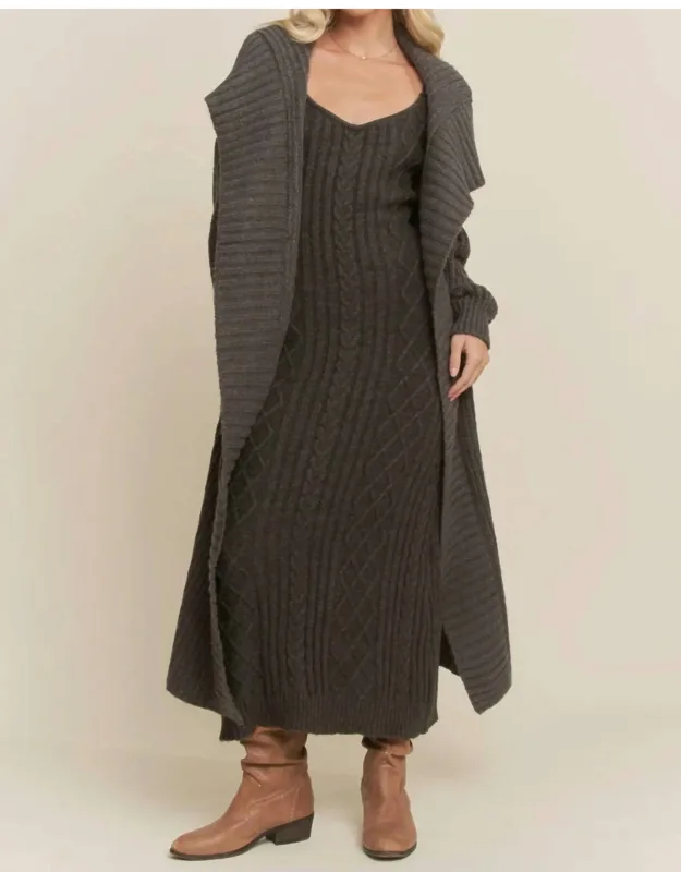 Ribbed Texture Cardigan With Matching Sweater Dress