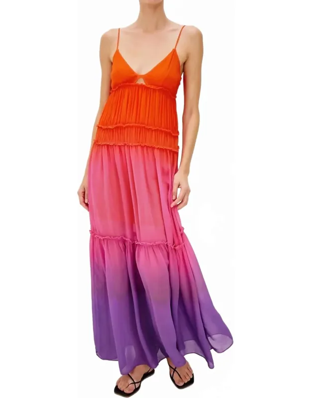 Antonella Dress In Dip Dye With Spaghetti Straps And Keyhole Neckline