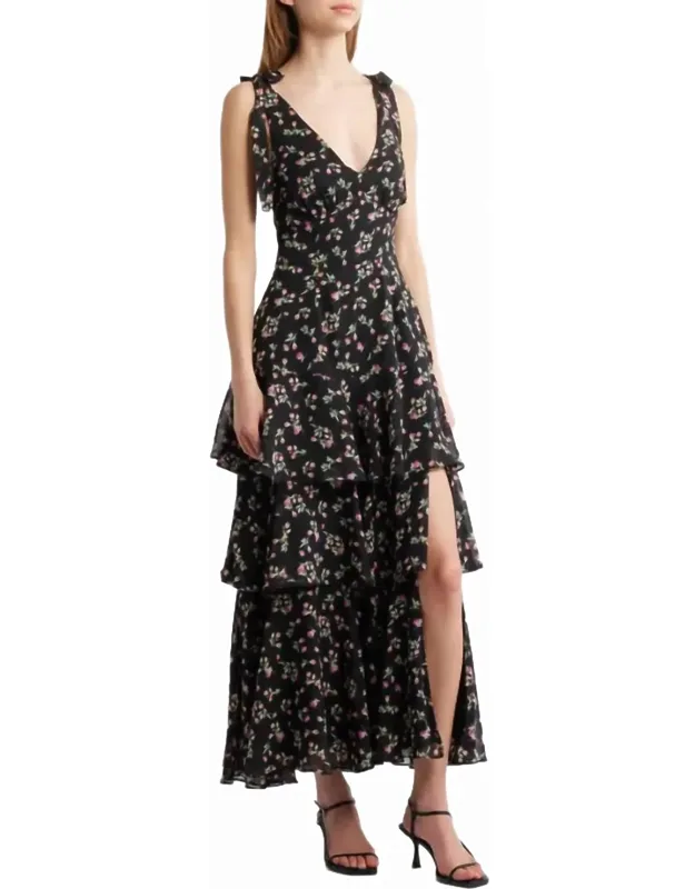 Tiered Floral Chiffon Maxi Dress
