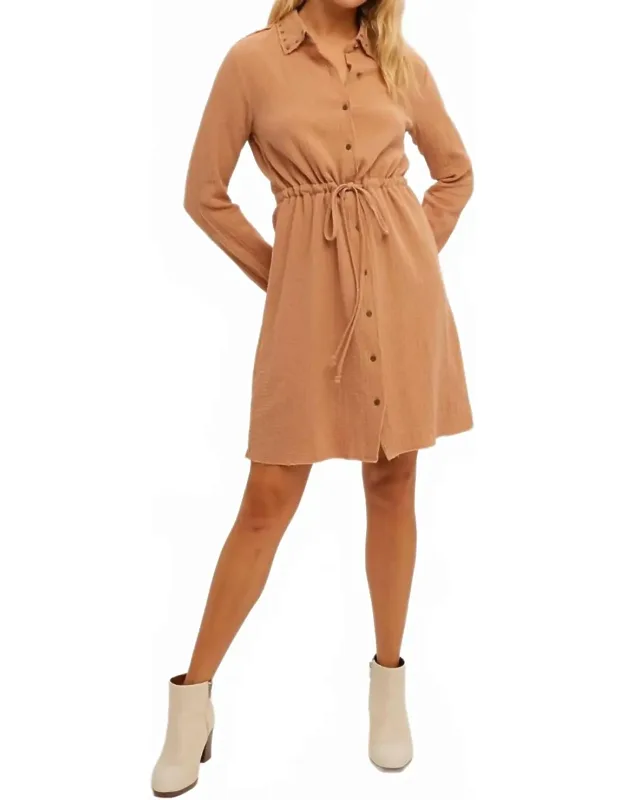 Stud Effect Shirt Mini Dress