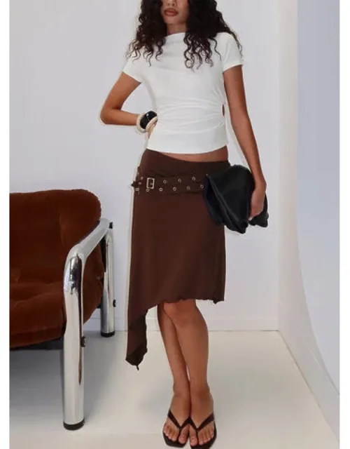 Lorensa Double Buckle Asymmetrical Midi Skirt