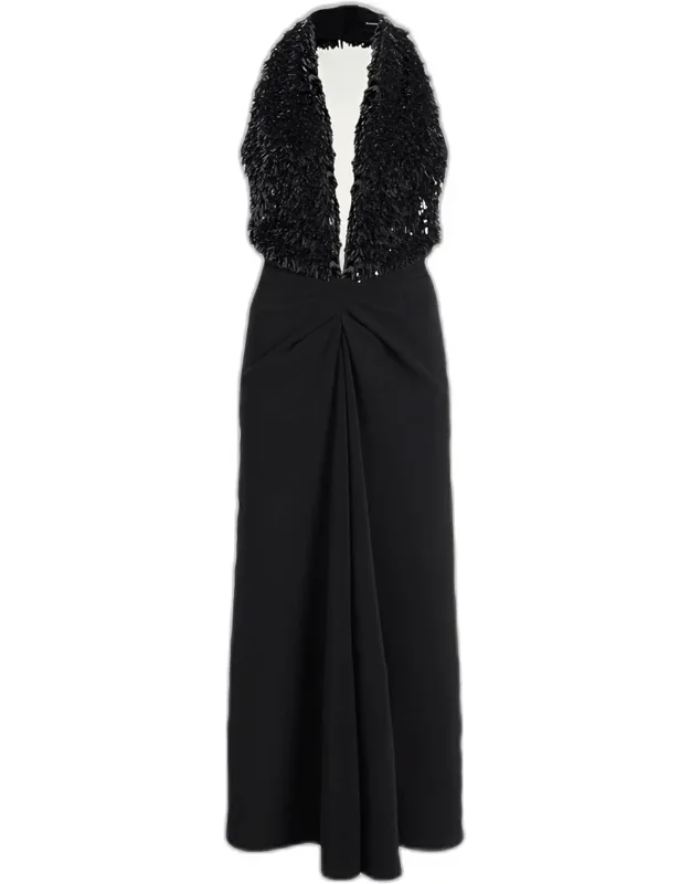 Moira Embroidered Compact Crepe Plunge-neck Dress