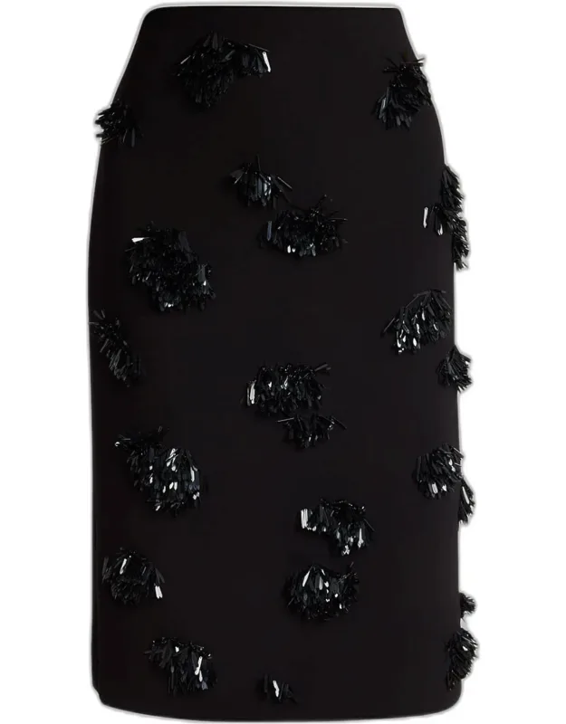Embroidered Compact Crepe Skirt