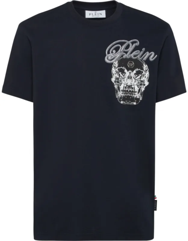 Round Neck T-shirt With Laminated Pattern Print And Logoed Patch