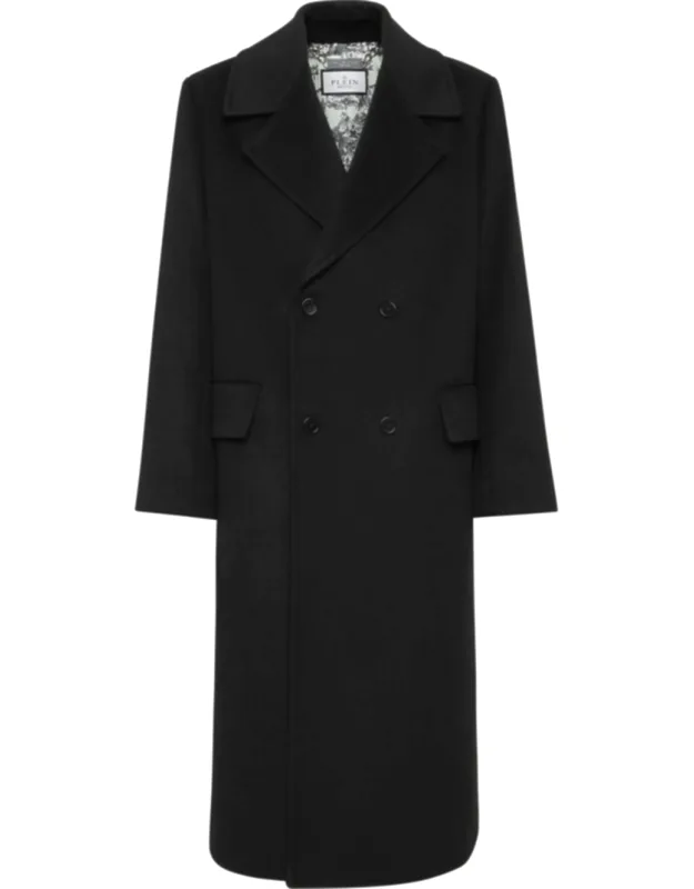 Herringbone Wool Double Breasted Long Coat