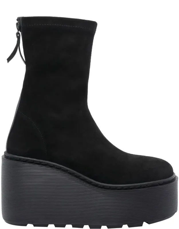 Black Magnifico Booties, Suede Upper, Zip Closure, Round Toe, Platform 10 Cm
