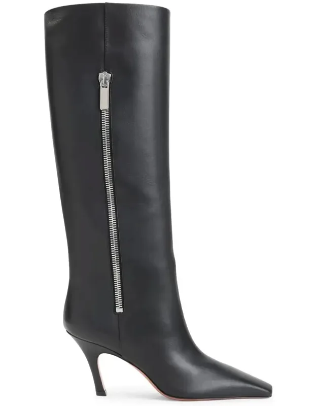 Amina Muaddi Boots, Elongated Pointed Toe, Slanted Heel